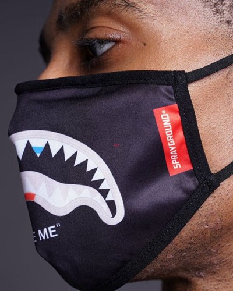 Black Sprayground Bite Me Shark Polyester Face Masks | 40128-QKWL