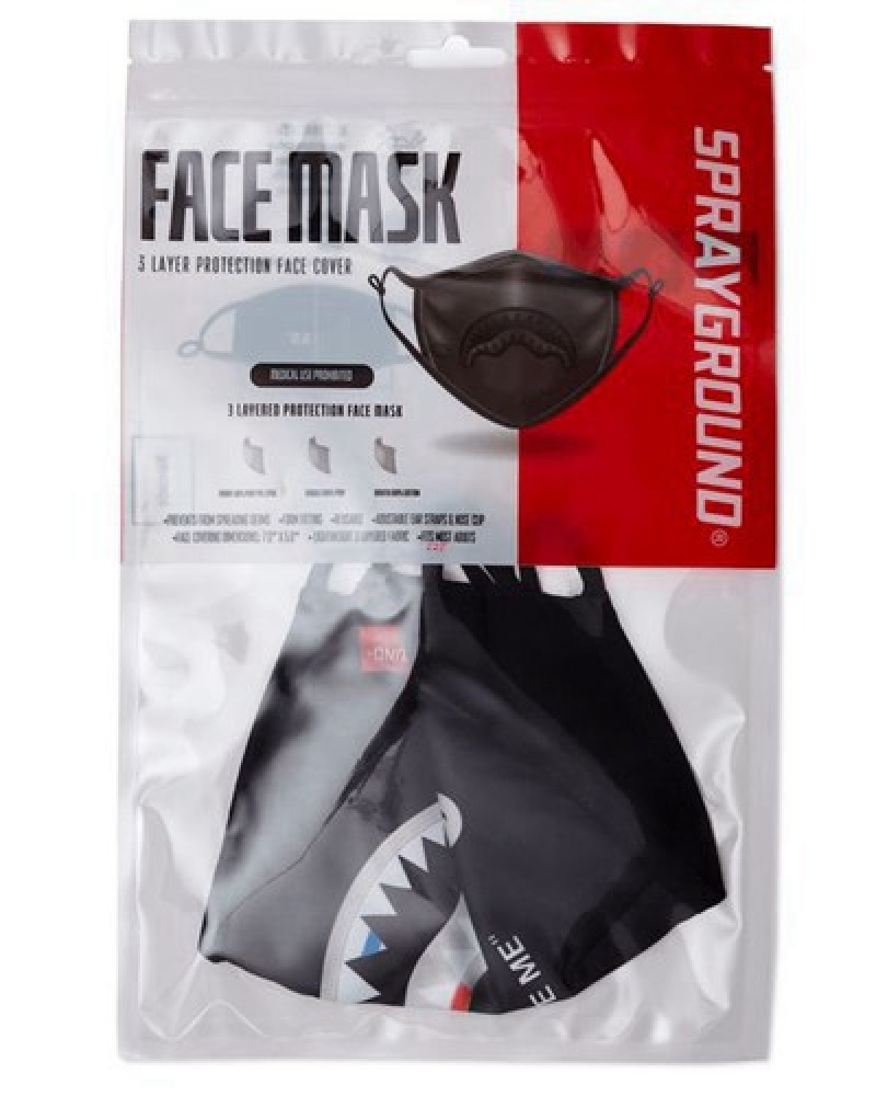 Black Sprayground Bite Me Shark Polyester Face Masks | 40128-QKWL