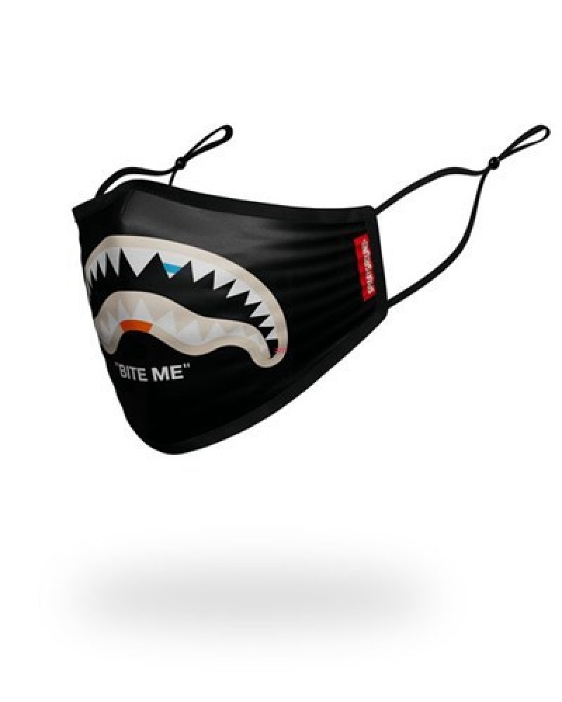 Black Sprayground Bite Me Shark Polyester Face Masks | 40128-QKWL