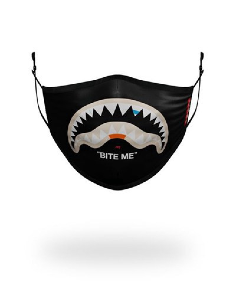 Black Sprayground Bite Me Shark Polyester Face Masks | 40128-QKWL