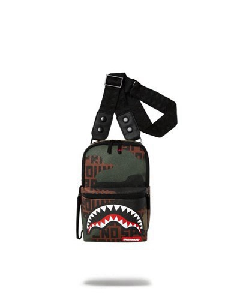 Black Sprayground Camo Infiniti Crossbody Bags | 48710-IGYU