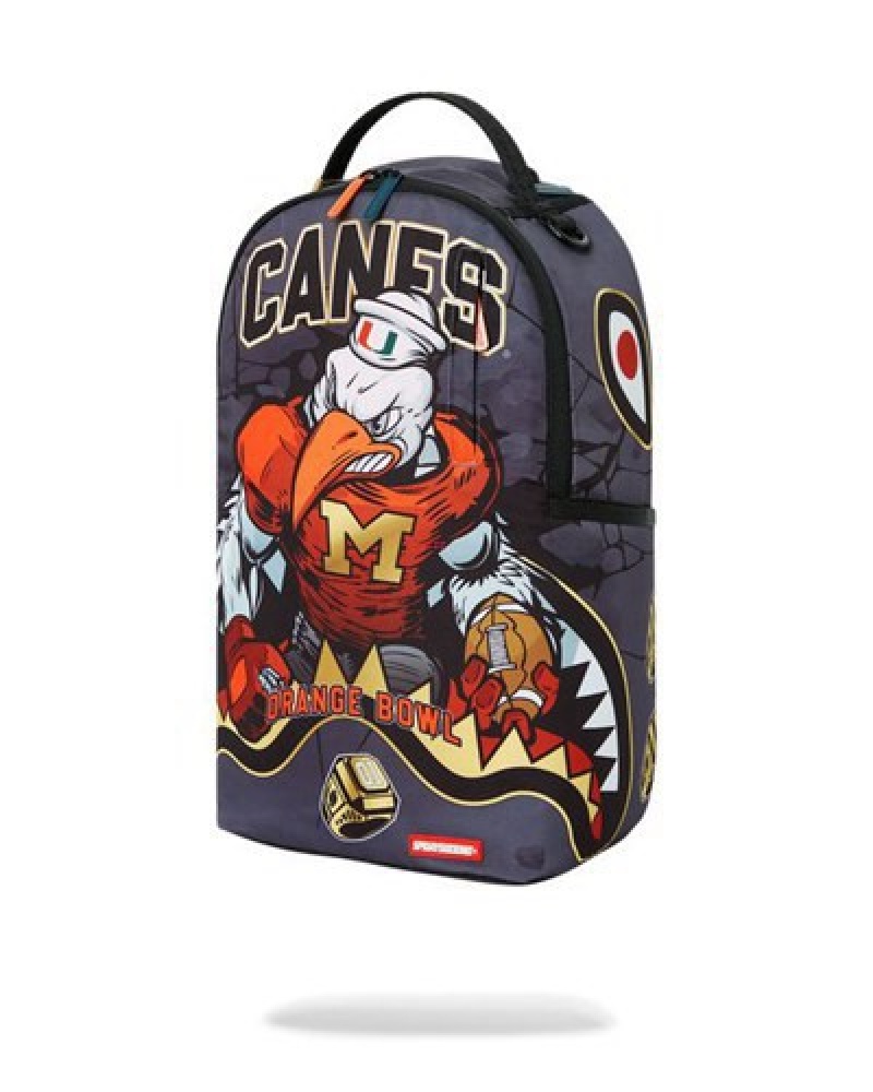 Black Sprayground Canes Muscle University Of Miami (With Warren Sapp) Backpacks | 68521-DYCX