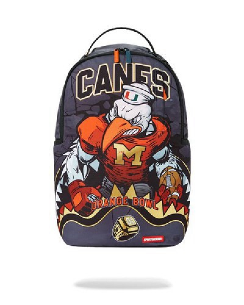 Black Sprayground Canes Muscle University Of Miami (With Warren Sapp) Backpacks | 68521-DYCX