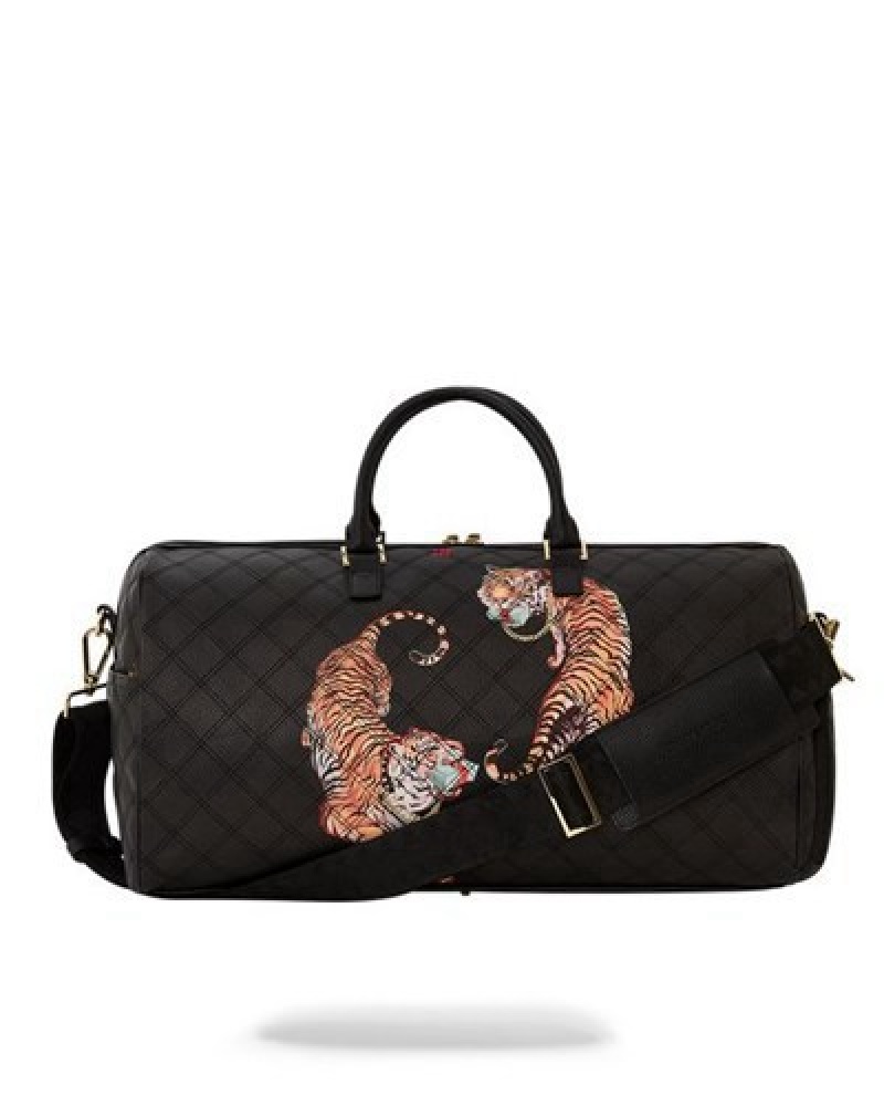 Black Sprayground Catwalk Currency Duffle Bags | 24958-AIJO