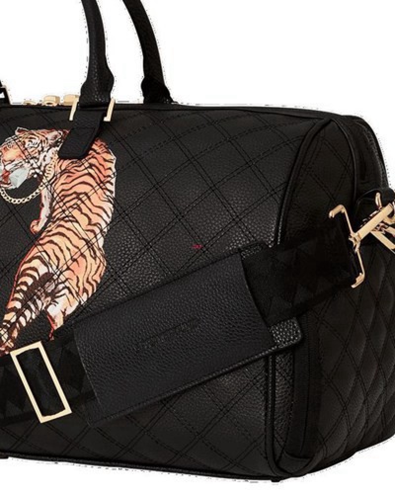 Black Sprayground Catwalk Currency Duffle Bags | 24958-AIJO