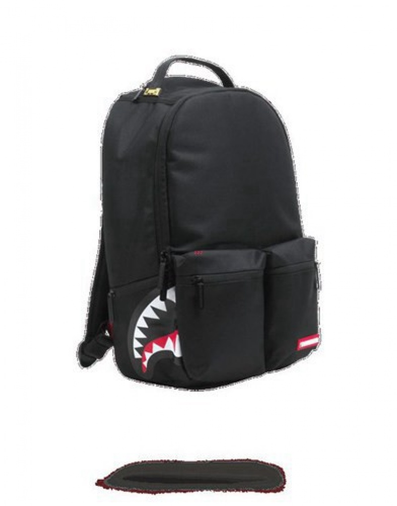 Black Sprayground Double Cargo Side Shark Backpacks | 42183-DOCV