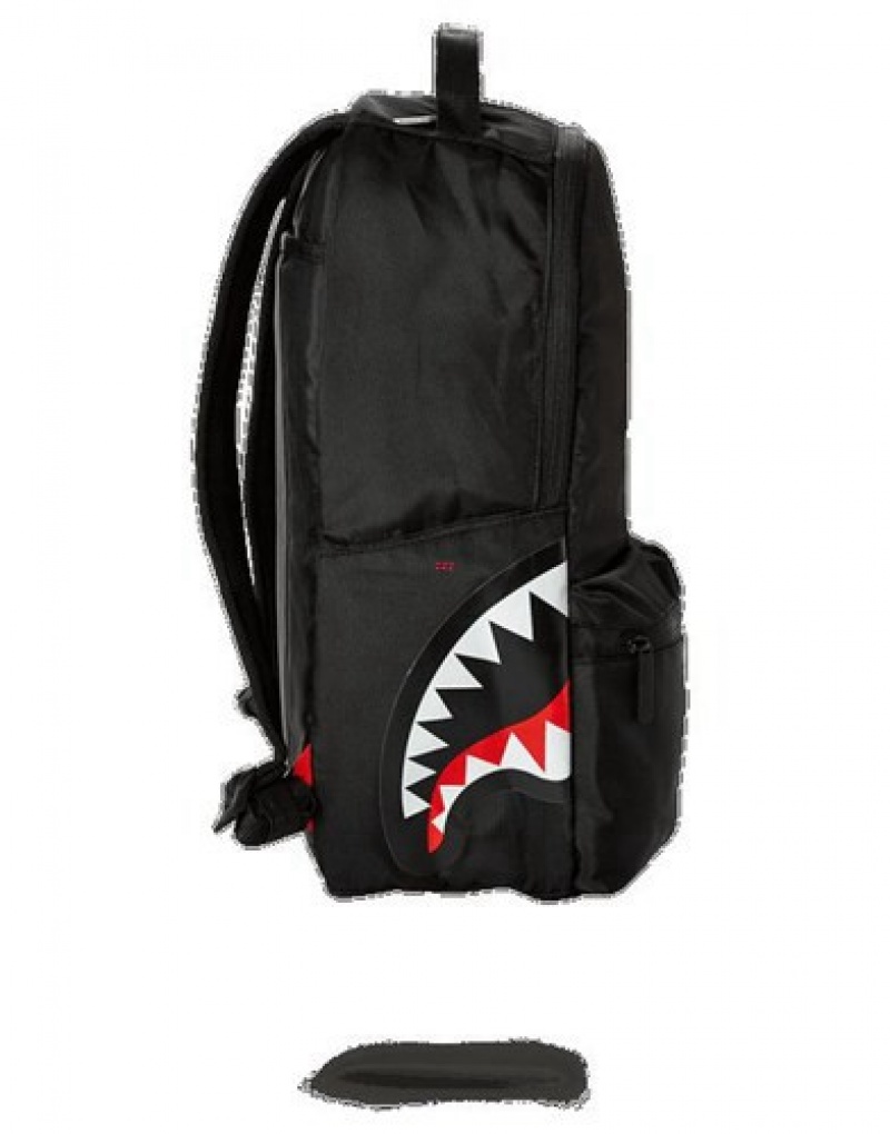 Black Sprayground Double Cargo Side Shark Backpacks | 42183-DOCV