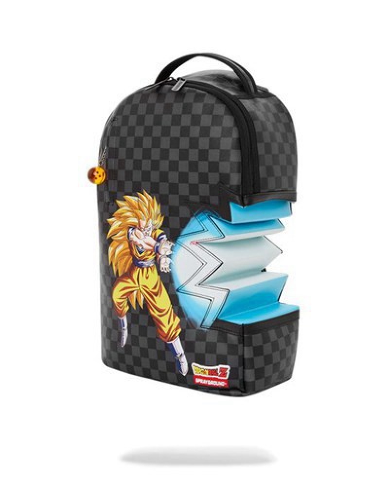 Black Sprayground Dragon Ball Z Kamehameha Shark Bite (Dlxv) Backpacks | 34876-SEYQ