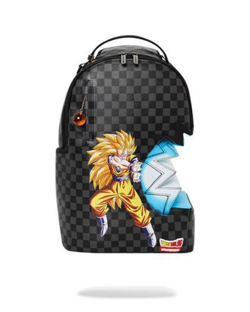 Black Sprayground Dragon Ball Z Kamehameha Shark Bite (Dlxv) Backpacks | 34876-SEYQ