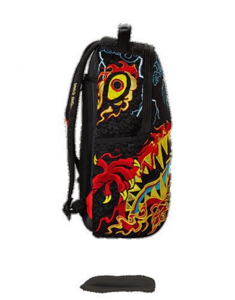 Black Sprayground Dragon Shark Nightmare Backpacks | 90312-FWHP