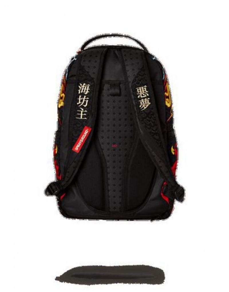 Black Sprayground Dragon Shark Nightmare Backpacks | 90312-FWHP