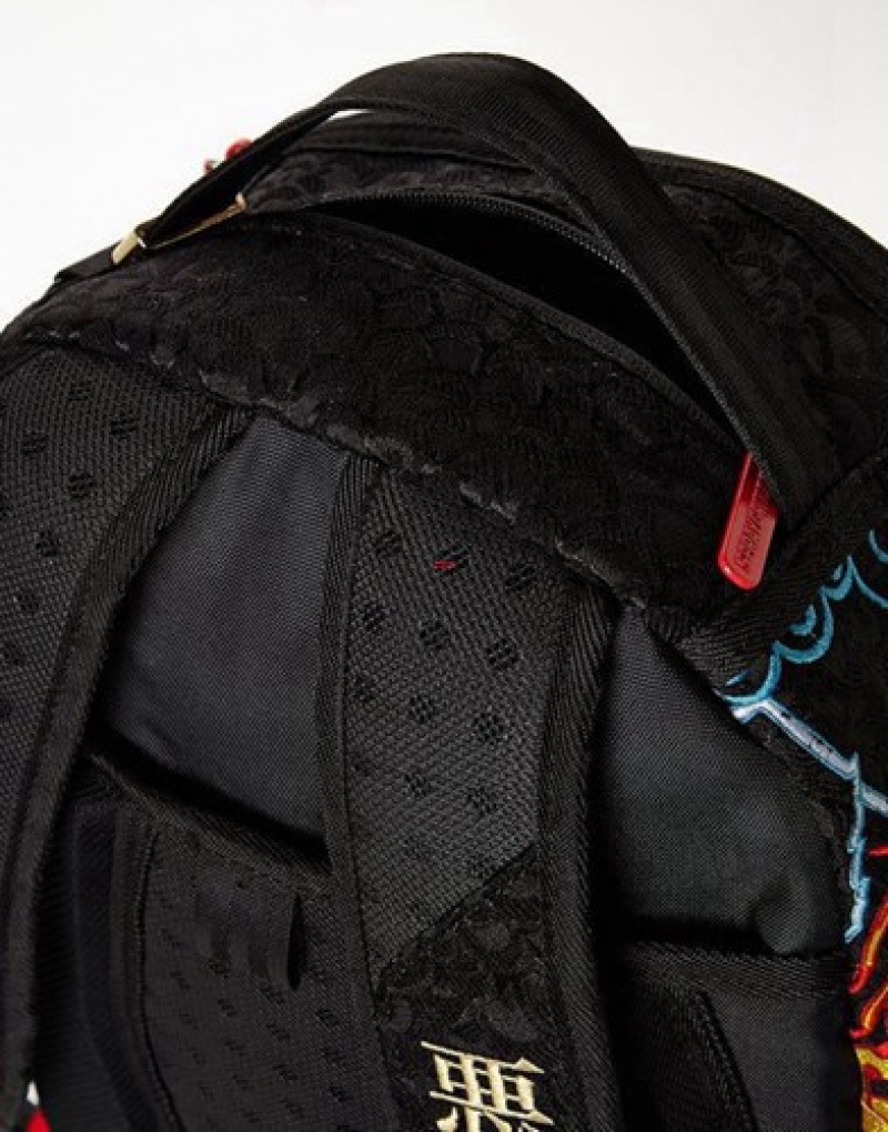 Black Sprayground Dragon Shark Nightmare Backpacks | 90312-FWHP