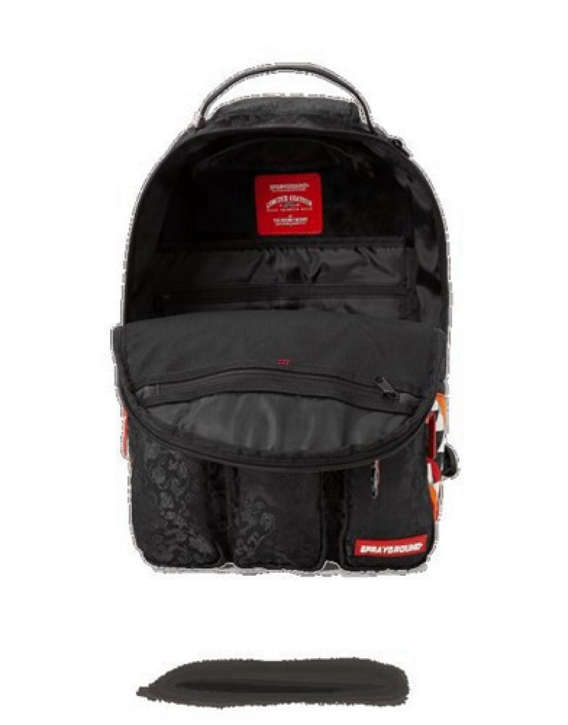 Black Sprayground Dragon Side Shark Cargo Backpacks | 34298-QHCN