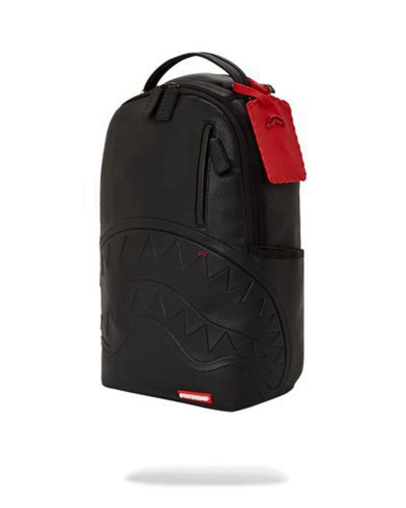 Black Sprayground Embossed Shark Traveler (Dlxv) Backpacks | 61785-UYOX