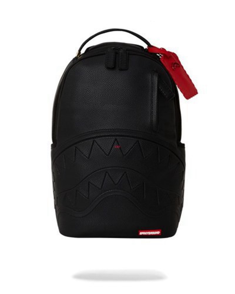 Black Sprayground Embossed Shark Traveler (Dlxv) Backpacks | 61785-UYOX