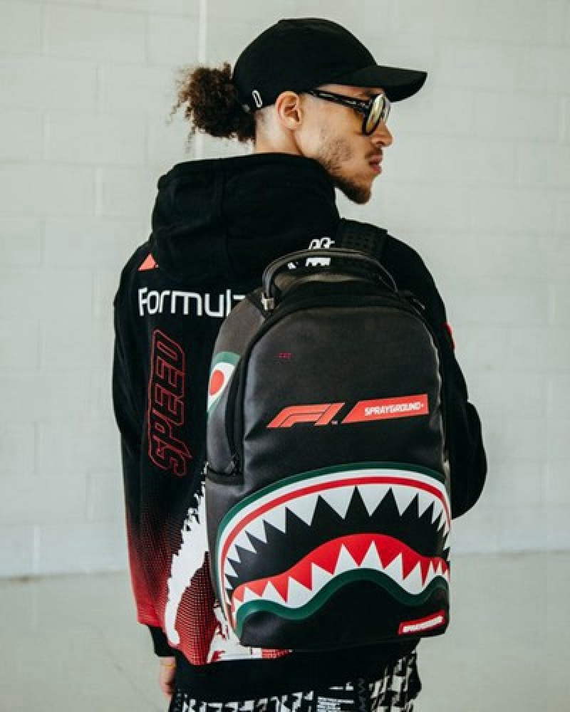 Black Sprayground Formula 1 Official Race Team (Dlxv) Backpacks | 10536-URSM