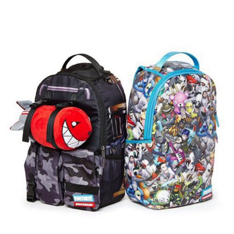 Black Sprayground Fortnite Back Up Plan Backpacks | 08754-MBHO