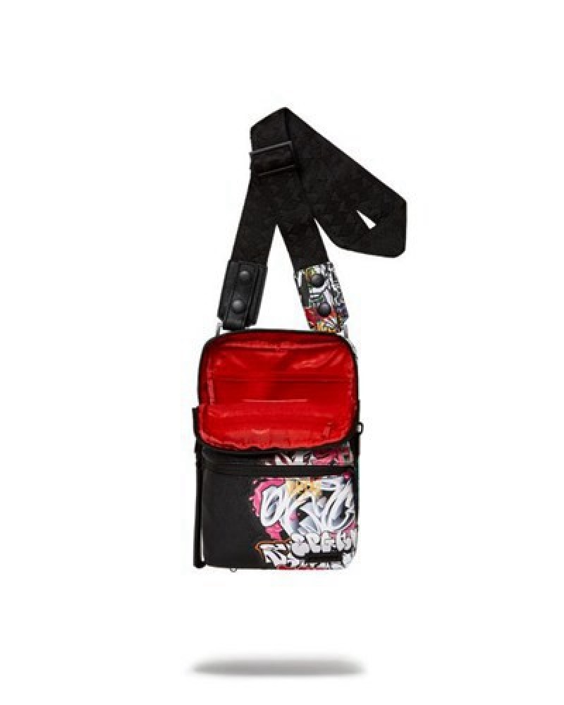 Black Sprayground Half Graff Night Crossbody Bags | 49756-VJXR