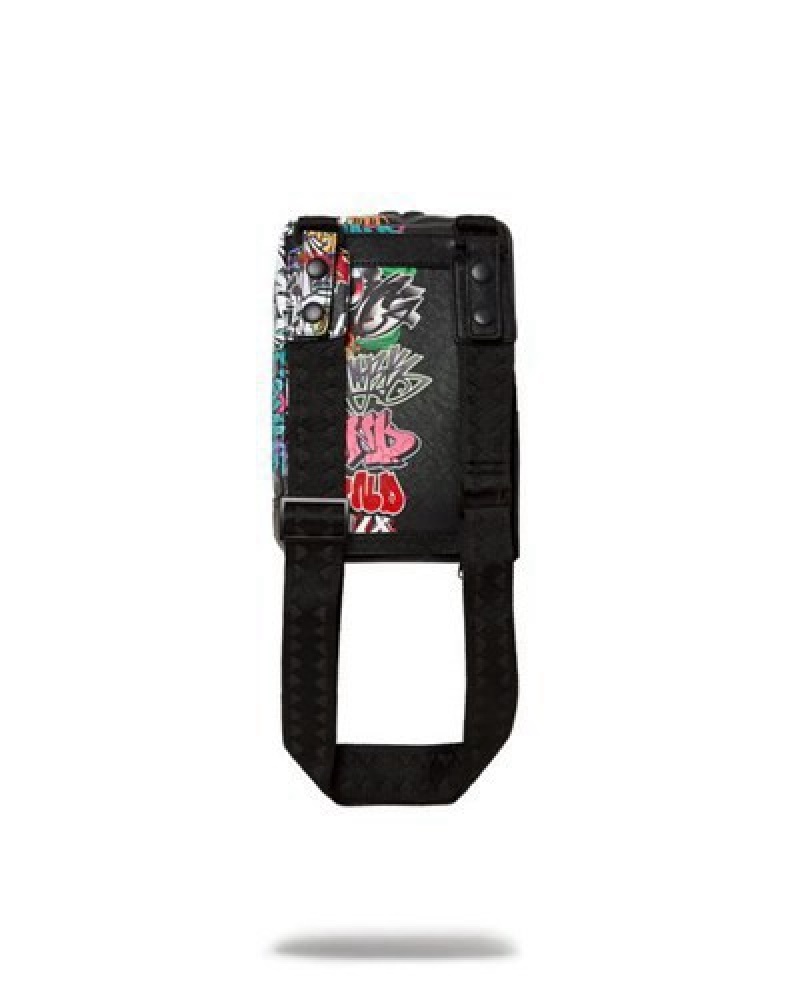 Black Sprayground Half Graff Night Crossbody Bags | 49756-VJXR