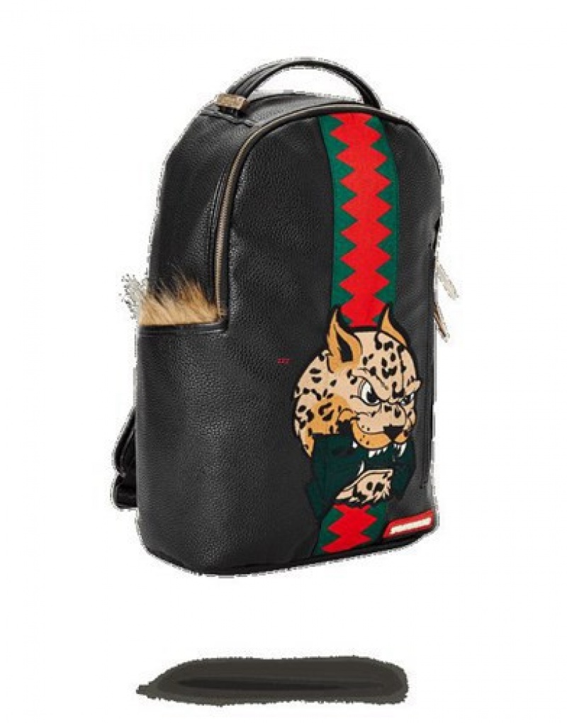 Black Sprayground Leopard Fur Money Backpacks | 78451-LSGY