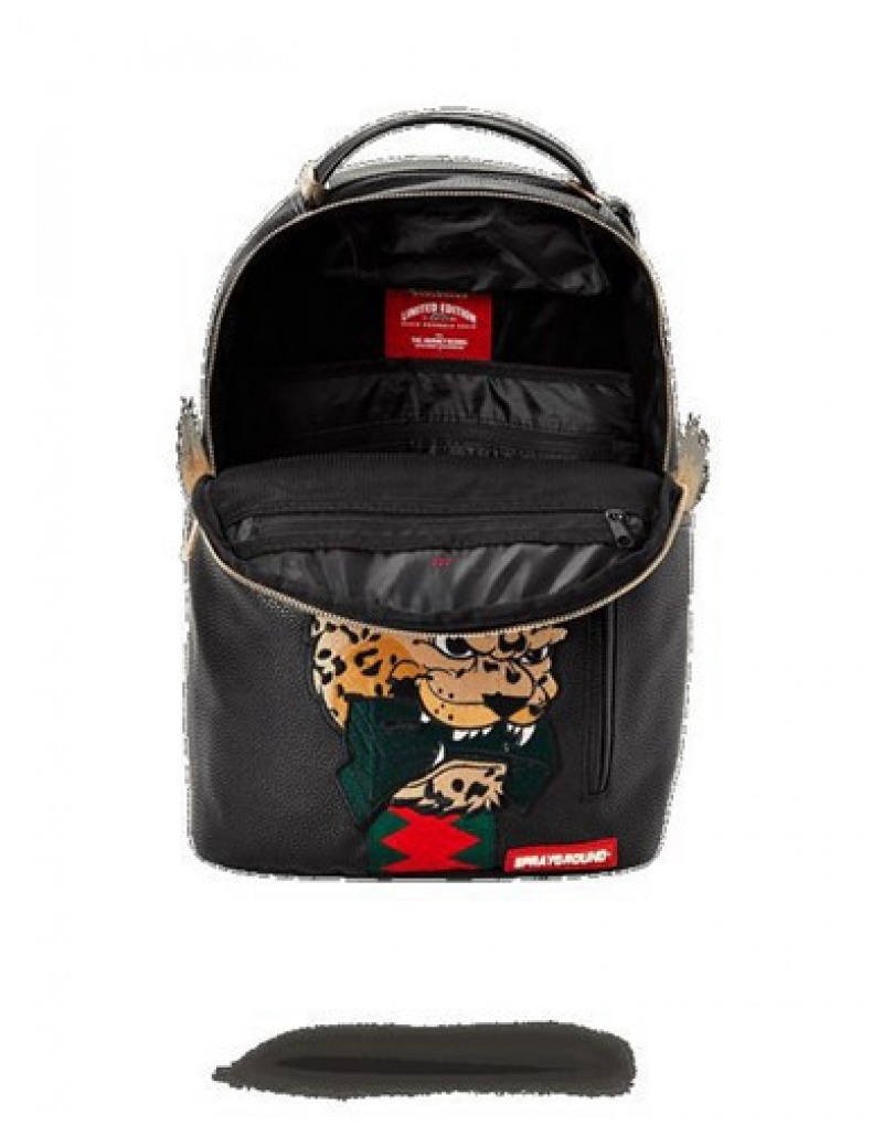 Black Sprayground Leopard Fur Money Backpacks | 78451-LSGY