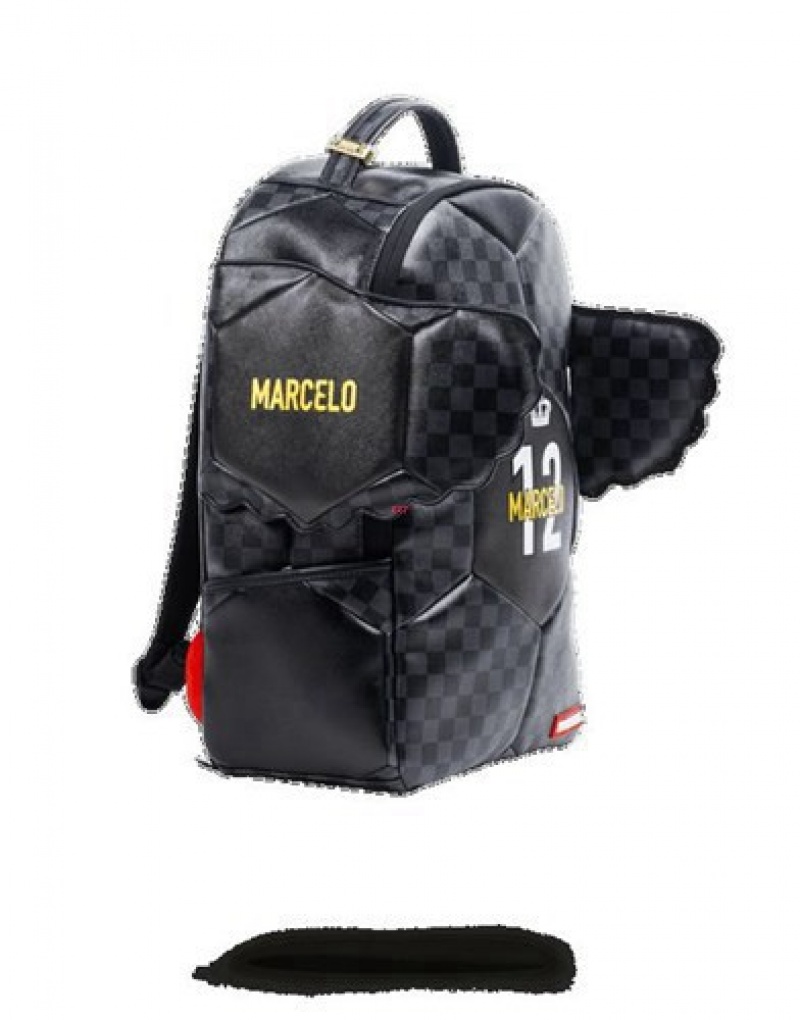 Black Sprayground Marcelo Soccer King Backpacks | 82716-VQKJ