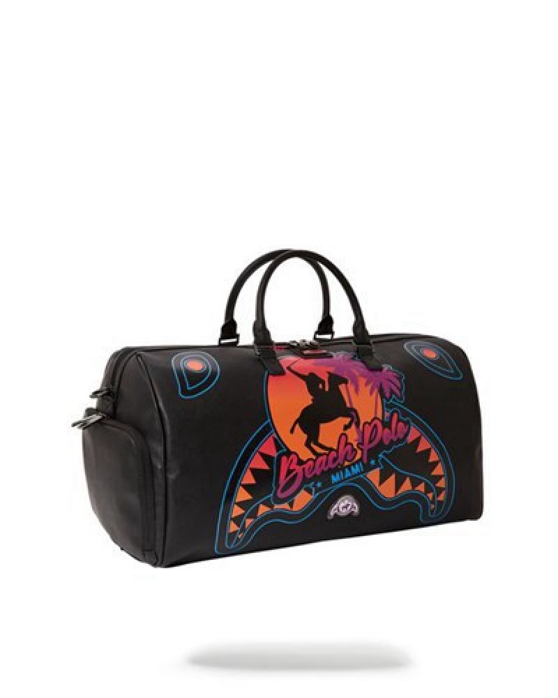 Black Sprayground Miami Beach Polo Collab Duffle Bags | 05967-AOPL