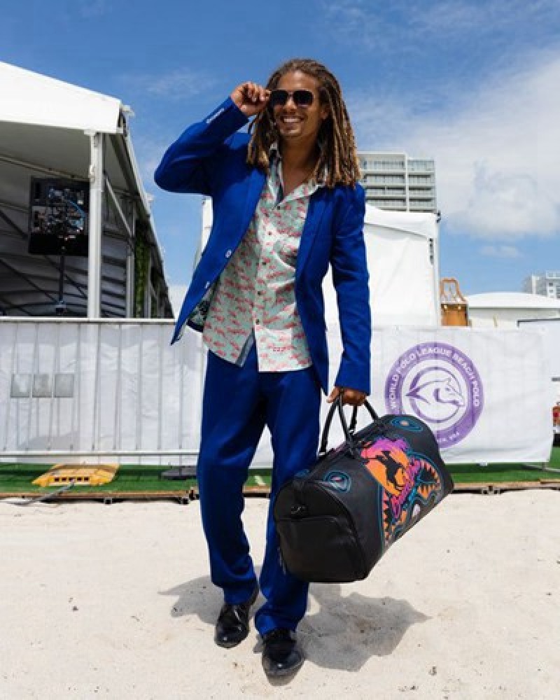 Black Sprayground Miami Beach Polo Collab Duffle Bags | 05967-AOPL