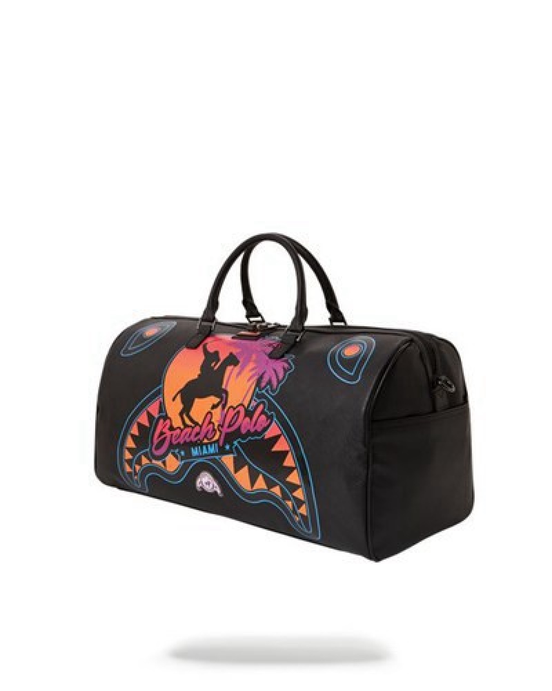 Black Sprayground Miami Beach Polo Collab Duffle Bags | 05967-AOPL