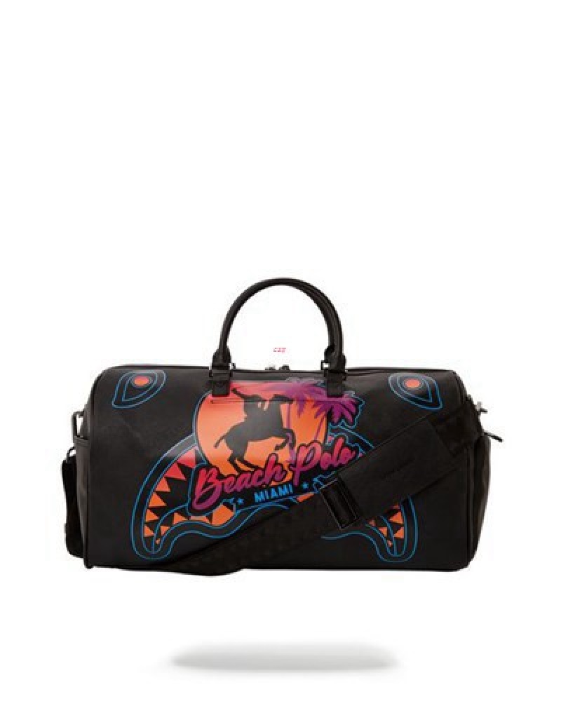 Black Sprayground Miami Beach Polo Collab Duffle Bags | 05967-AOPL