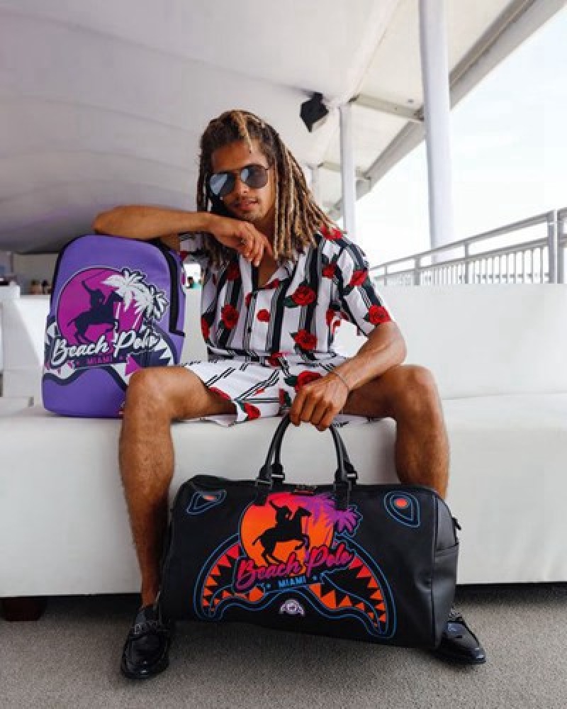 Black Sprayground Miami Beach Polo Collab Duffle Bags | 05967-AOPL