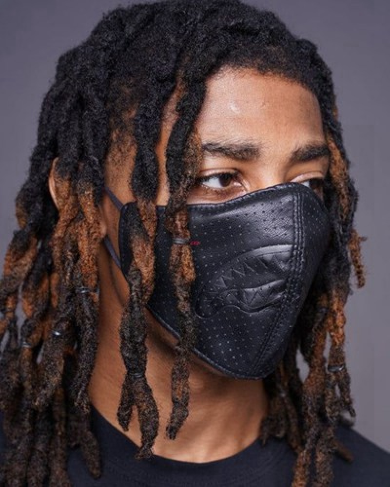 Black Sprayground Midnight Shark Vegan Leather Face Masks | 75621-HKWR