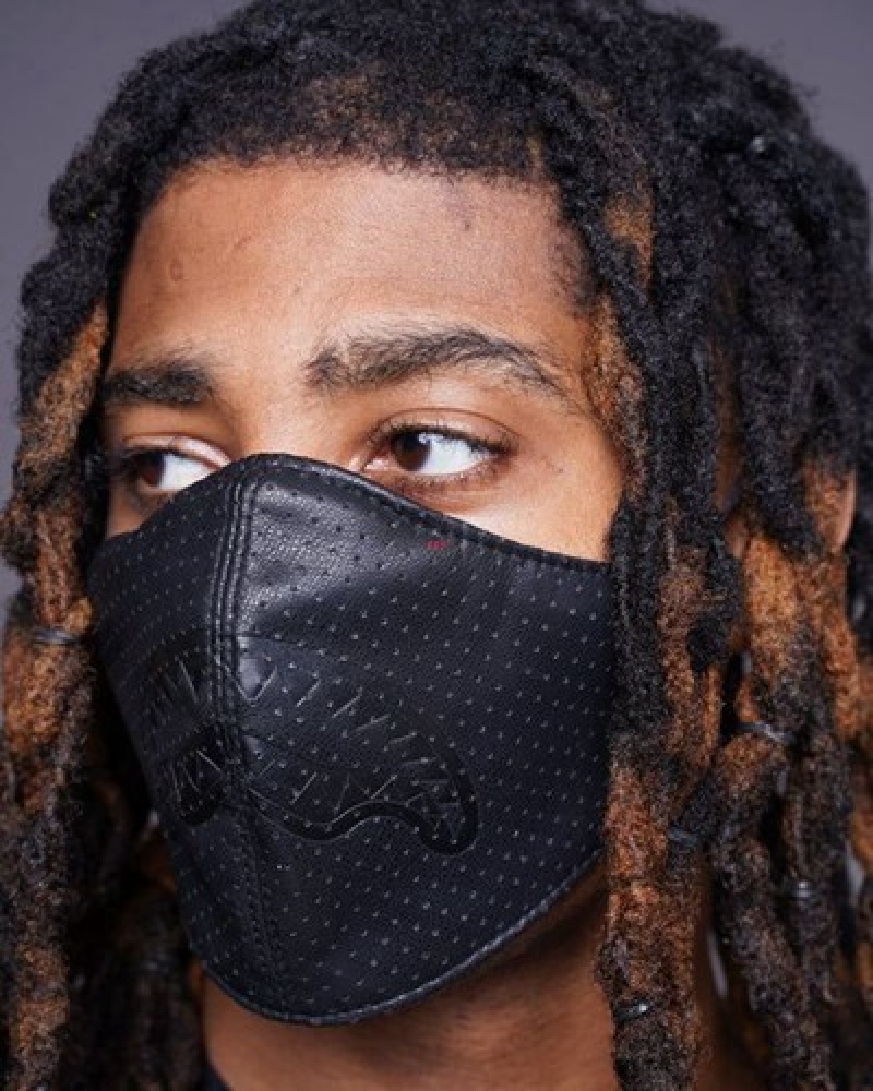 Black Sprayground Midnight Shark Vegan Leather Face Masks | 75621-HKWR