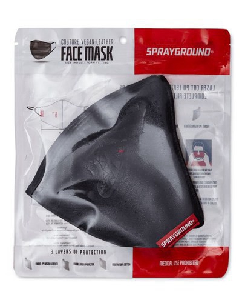 Black Sprayground Midnight Shark Vegan Leather Face Masks | 75621-HKWR