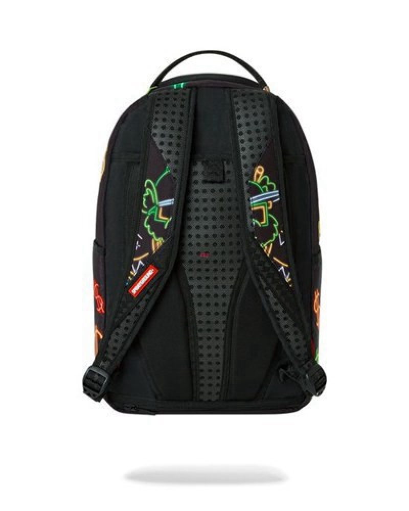 Black Sprayground Money Bear City Lights Backpacks | 08513-FGPI