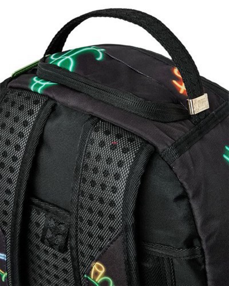 Black Sprayground Money Bear City Lights Backpacks | 08513-FGPI