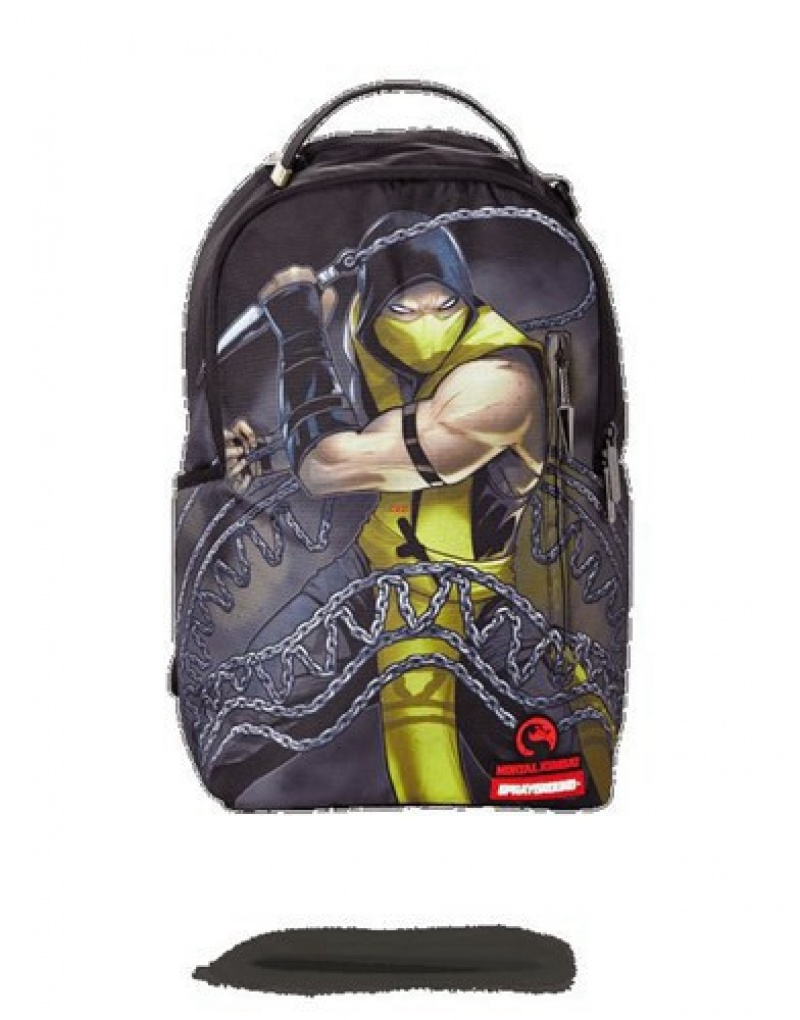 Black Sprayground Mortal Kombat Scorpion Backpacks | 65072-XJRK