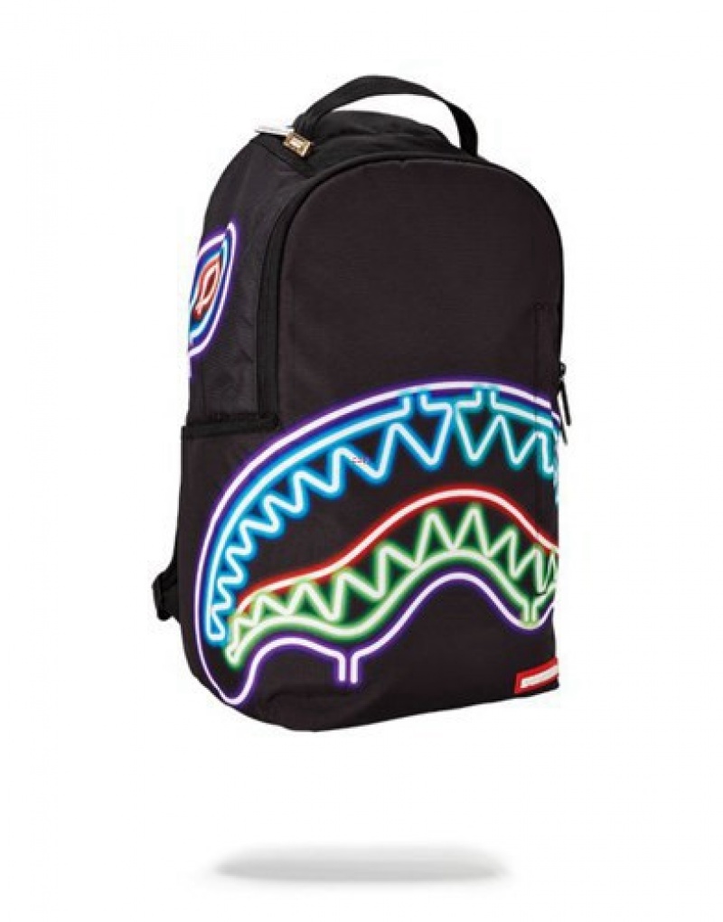 Black Sprayground Neon Shark Backpacks | 50186-IGYL