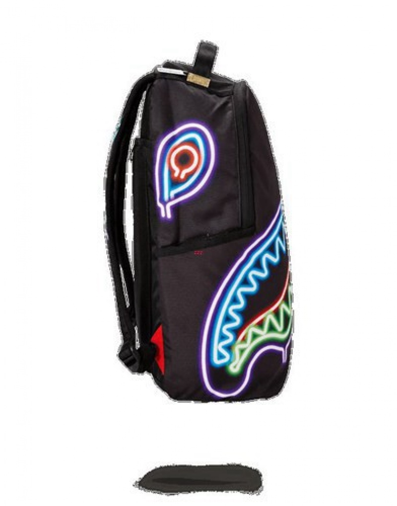 Black Sprayground Neon Shark Backpacks | 50186-IGYL