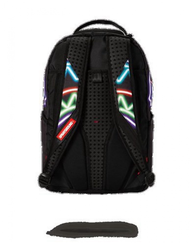 Black Sprayground Neon Shark Backpacks | 50186-IGYL