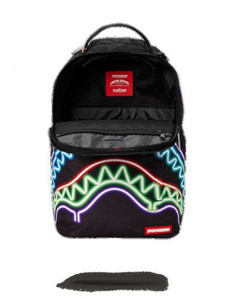 Black Sprayground Neon Shark Backpacks | 50186-IGYL