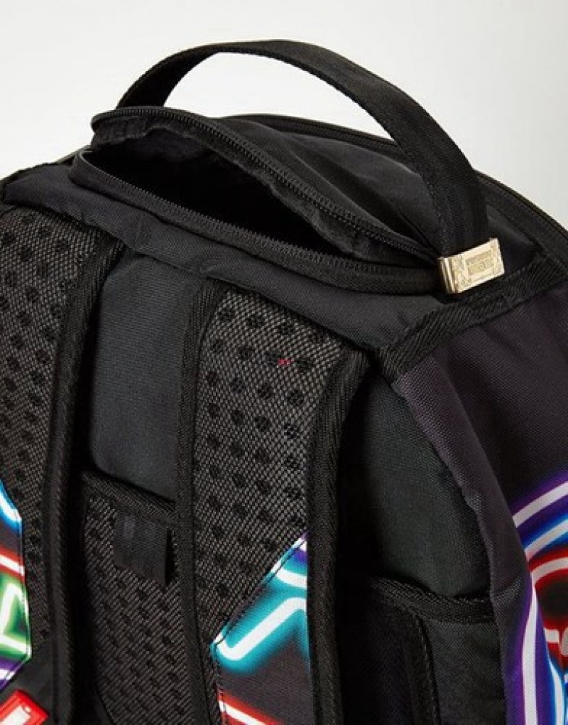 Black Sprayground Neon Shark Backpacks | 50186-IGYL