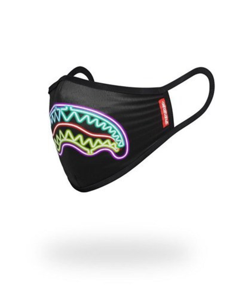 Black Sprayground Neon Shark Form-fitting Face Masks | 85642-CGME