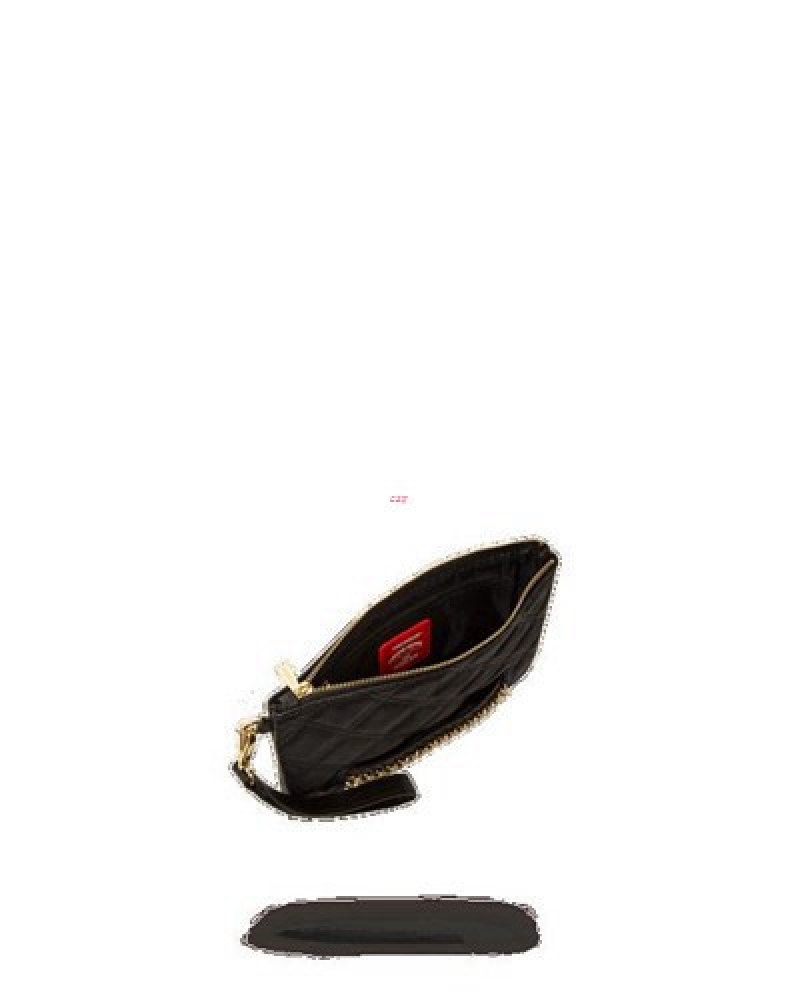 Black Sprayground Noir Quilt Gold Chain Shark Crossover Clutch Bag | 12978-CARB