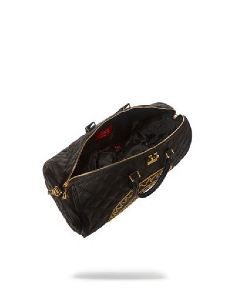 Black Sprayground Noir Quilt Gold Chain Shark Duffle Bags | 65340-XGMA