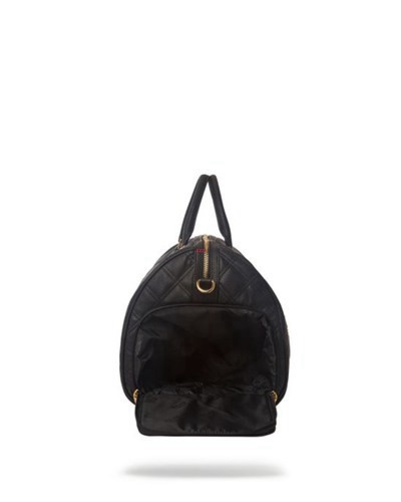 Black Sprayground Noir Quilt Gold Chain Shark Duffle Bags | 65340-XGMA