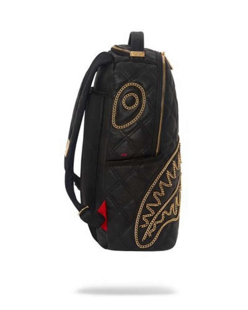 Black Sprayground Noir Quilt Gold Chain Shark (Dlxv) Backpacks | 91583-ATYL