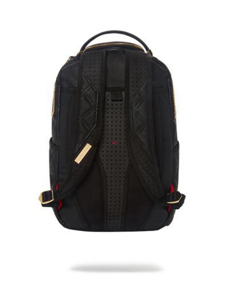 Black Sprayground Noir Quilt Gold Chain Shark (Dlxv) Backpacks | 91583-ATYL