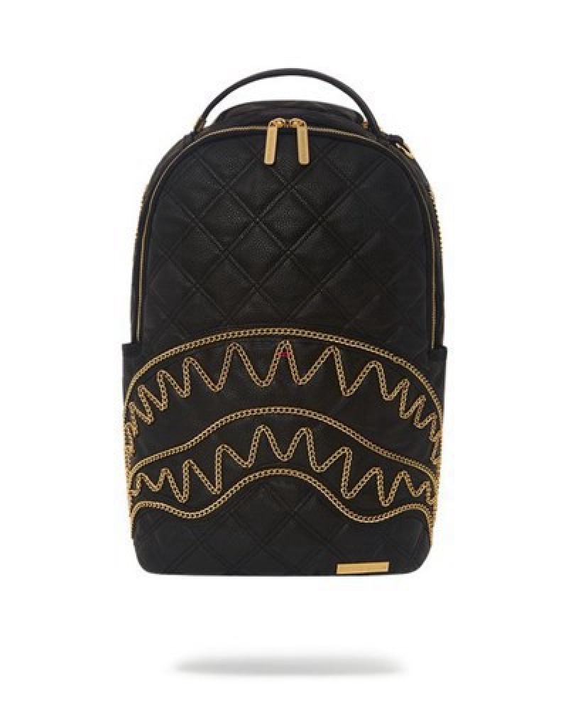 Black Sprayground Noir Quilt Gold Chain Shark (Dlxv) Backpacks | 91583-ATYL