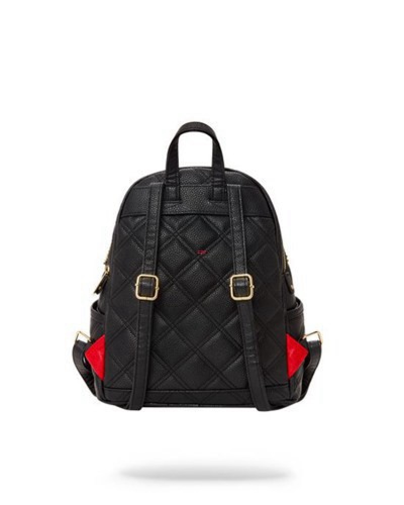 Black Sprayground Noir Quilt Gold Chain Shark Savage Backpacks | 08759-MAUV